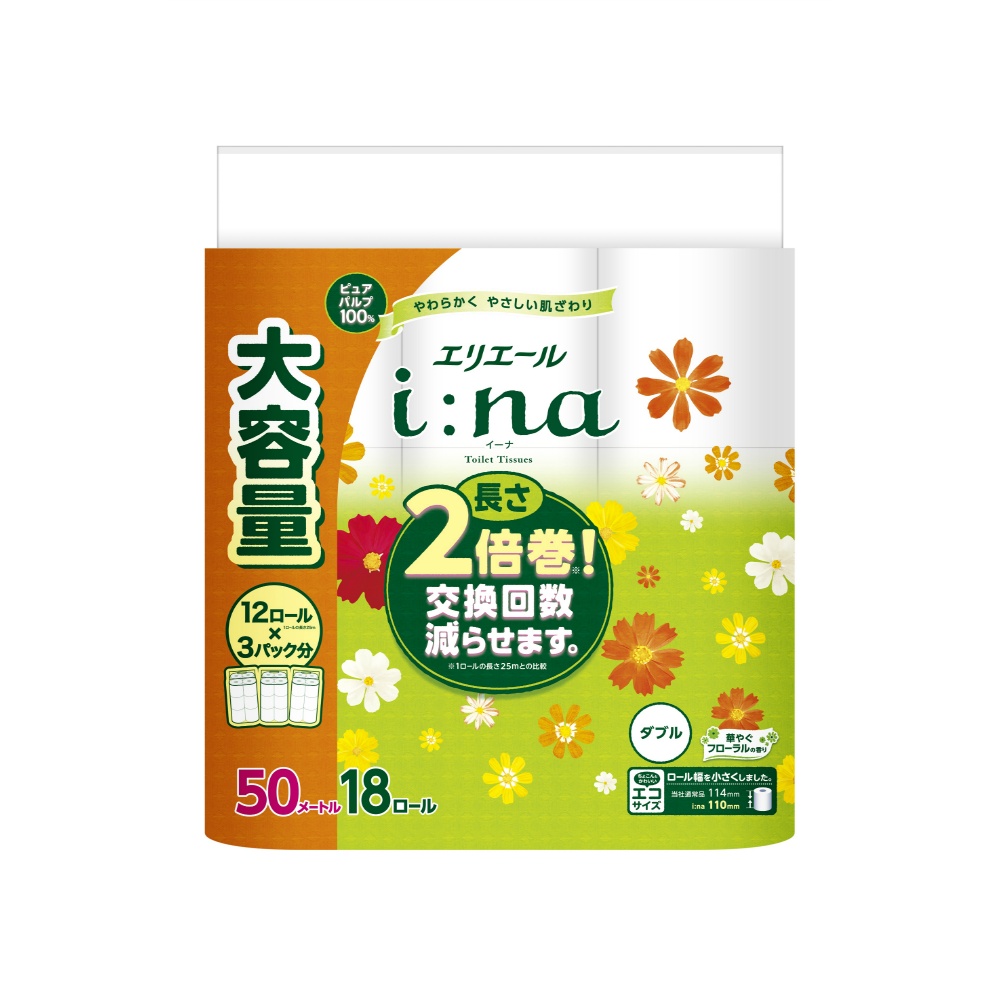 Elleair i:na Toilet Tissue 18R (Double) 1/4 – Sumotori.Trade