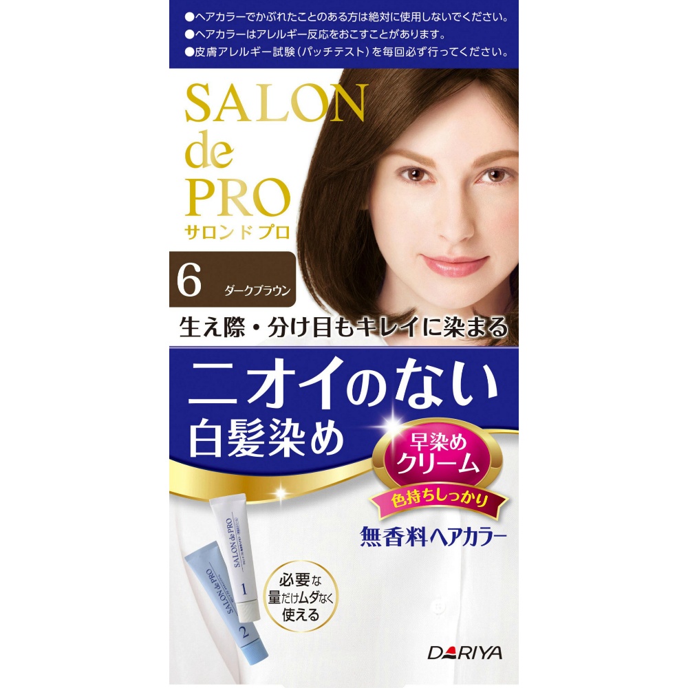 Salon de Pro Fragrance-Free Hair Color, Quick Dye Cream (for Gray Hair), 6 (Dark Brown) 1/36 – Sumotori.Trade